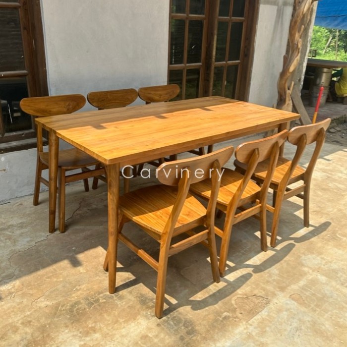 PREMIUM Set Kursi Makan Ropan Kayu Jati 6 Kursi, Set Meja Makan Minimalis Terlaris