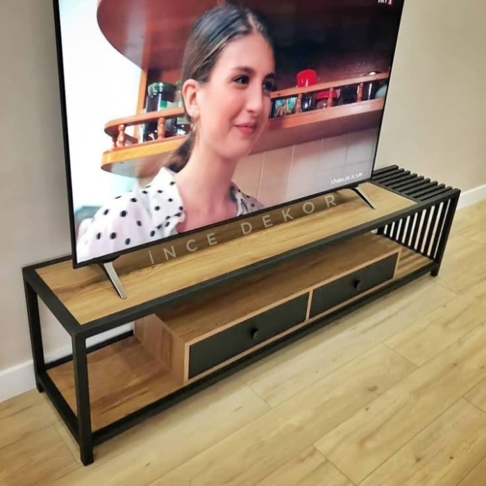 PREMIUM meja tv modern minimalis meja tv kayu kaki besi