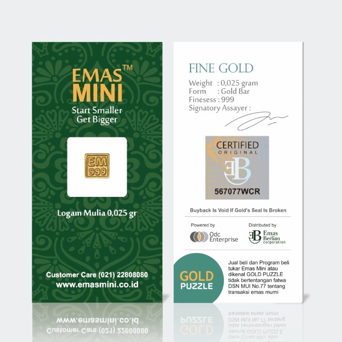 Kepingan Emas Mini 0,025 Gram #Gratisongkir