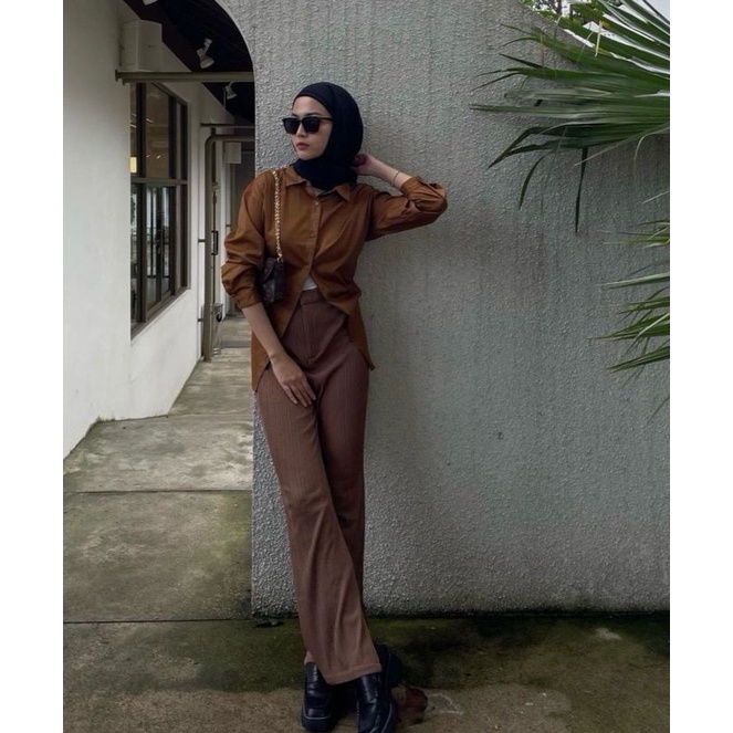 Celana Kulot Cutbray Knit Belah Samping Celana Panjang Basic Best Seller