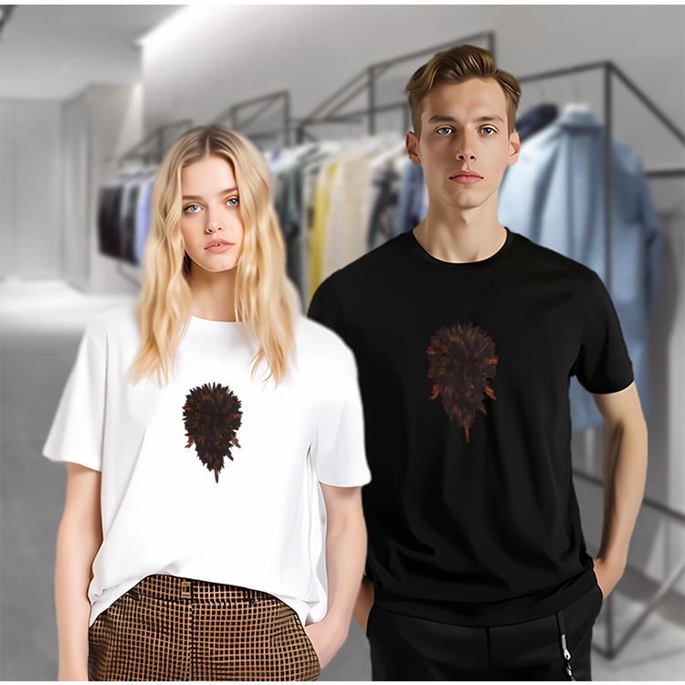 【FLASH SALE】 baju korea style wanita Abstract Lion Fiery Orange T shirt Print Dyeing Reaktif Warna C