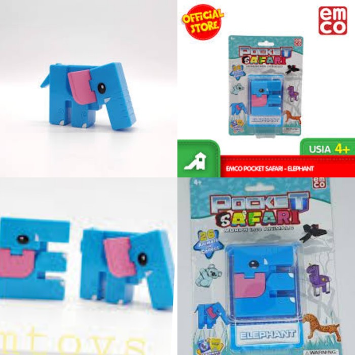 Promo Terbatas Emco Pocket Safari Huruf E Elephant Gajah Biru Morph Animals Huruf Alphabet Original