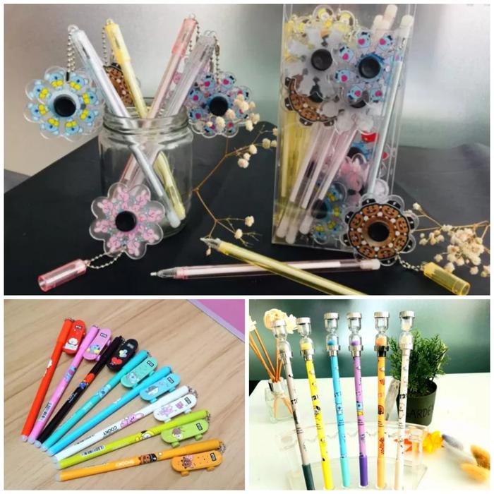 

Pulpen Gel / Gel Pen Gantungan Skateboard / Fidget Spinner / Jam Pasir Motif Bt21 Isi 12 Pcs. Unik