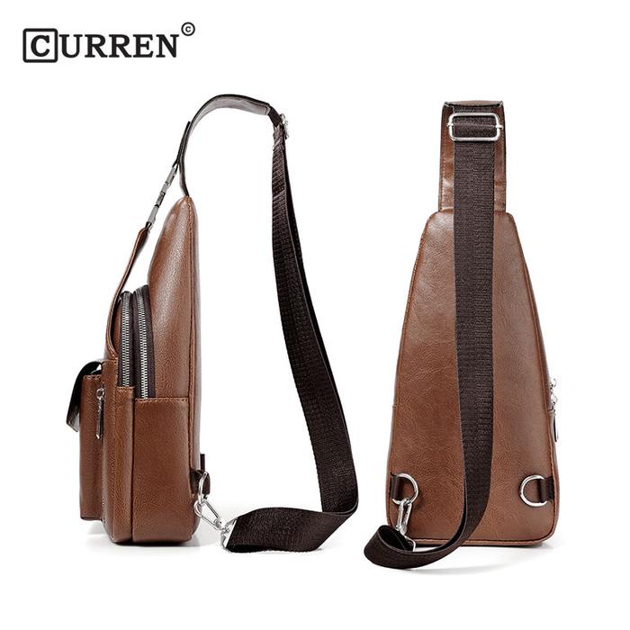 Tas Selempang Pria Bahan Kulit Messenger Bermotif Curren Cr9525