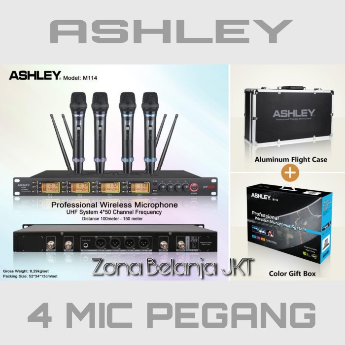 MIC WIRELESS ASHLEY M114 4 CHANNEL MIC PEGANG VOKAL ORIGINAL
