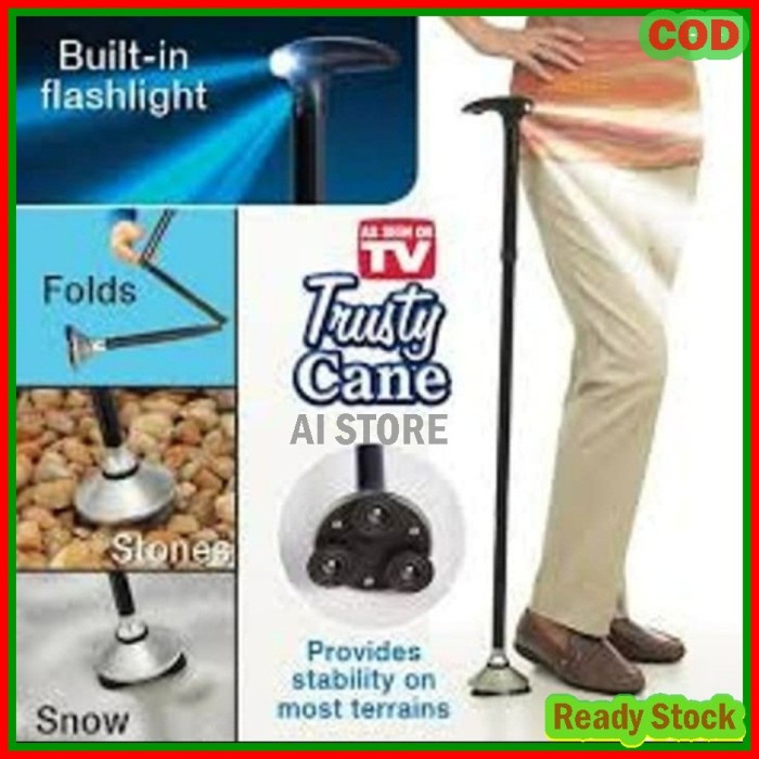 Ready Tongkat Jalan Orang Tua Lampu LED Bisa Lipat Trusty Cane Original