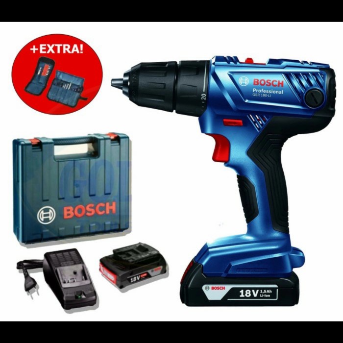 Bosch GSR 180 LI Cordless Drill 18V / Bor Baterai 18 Volt + Acc ori Unit Baru - Garansi Resmi