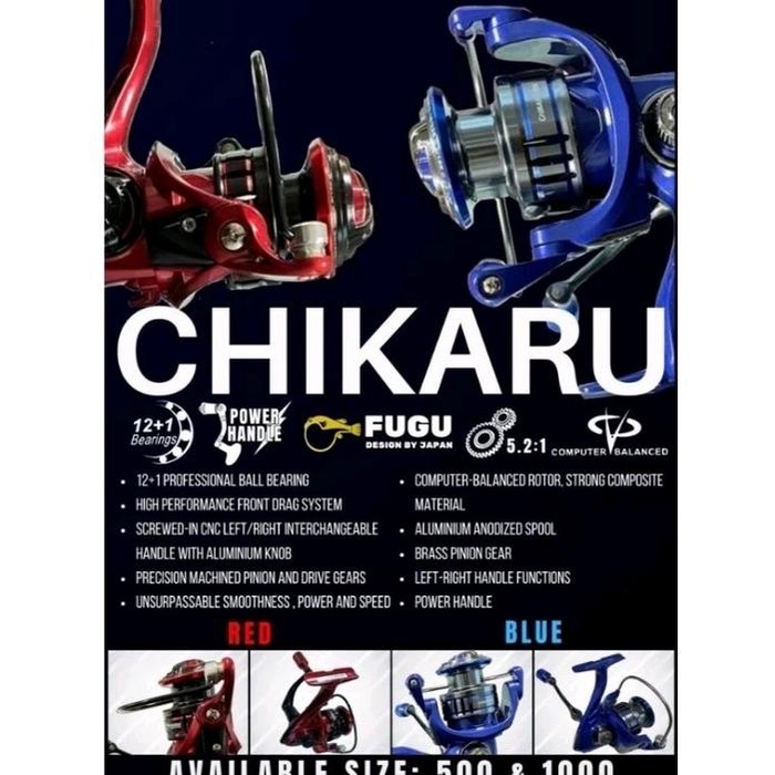 terbaru  reel power handle fugu chikaru 500 1000 ready