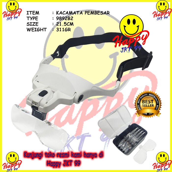 

HELM KACAMATA PEMBESAR REPARASI JAM 5X MAGNIFIER 2 LED 9892B2 ORIGINAL