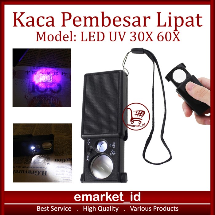 

Kaca Pembesar Lipat LED UV 30X 60X AE62 / Genggam Lampu Lup Lensa