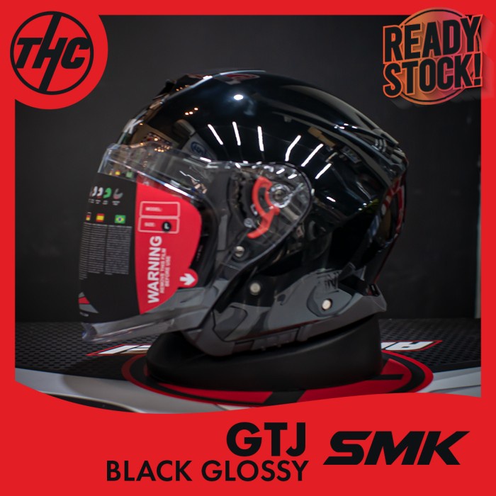 HELM SMK GTJ BLACK GLOSSY HALF FACE HELMET SMK