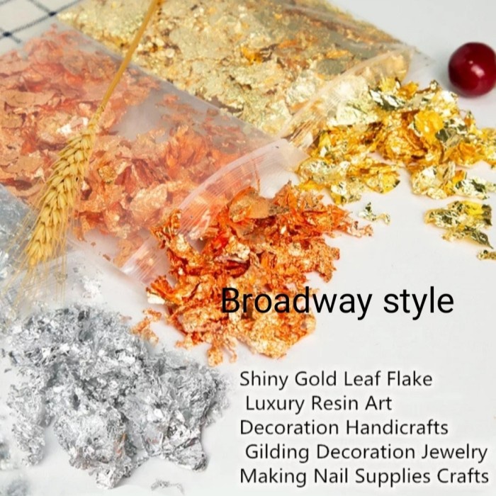 

Ready Stok" Gold Leaf Flakes Serpihan Daun Emas Isi Topping Resin Lilin Candle