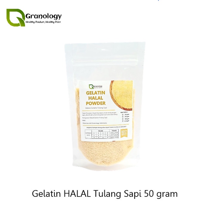 

Ready Stok" Gelatin Bubuk Halal Premium Import (50 Gram) By Granology