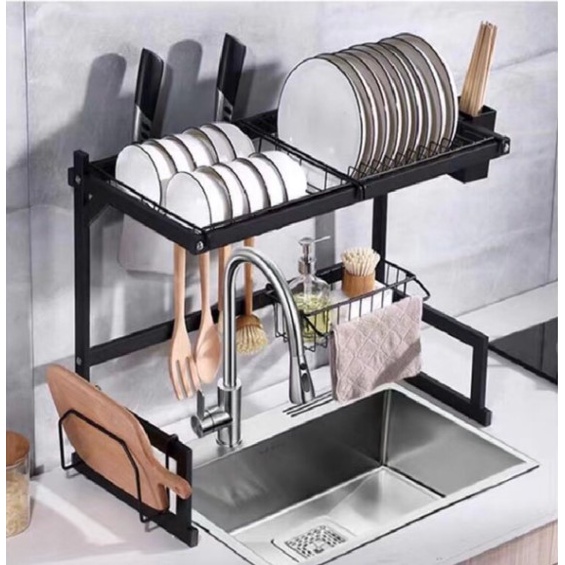 Rak Piring Wastafel Portable 2 Susun Rak Dapur Serbaguna Stainles 65CM Bisa SPK-