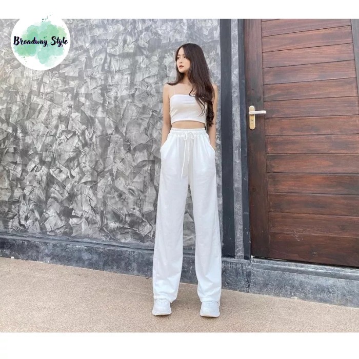 Celana Panjang Kargo Cargo Jogger Baggy Long Pants Wanita White Putih