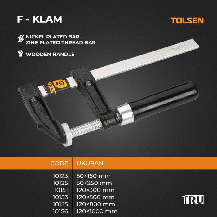 TERLARIS Penjepit Kayu Papan F Clamp Papan Kayu Press Klem Wood Working Tools F Clamp 10123 Tolsen