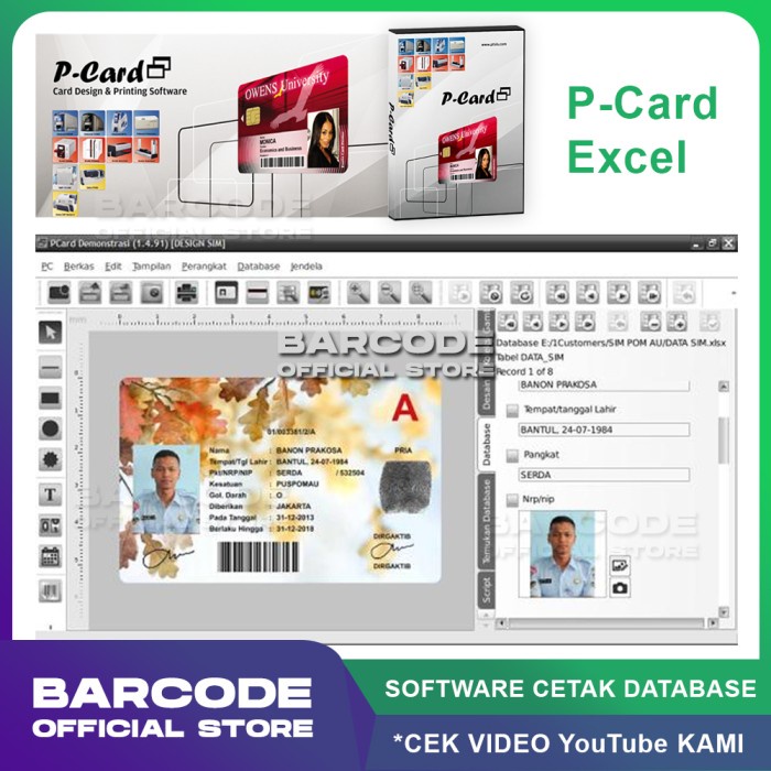 

P-CARD2 EXCEL Software Cetak Kartu ID Card Printer Massal Connect Data
