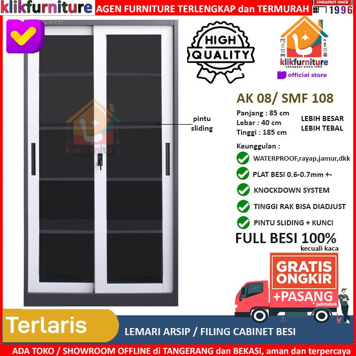 

(Lebih Tebal) Lemari Arsip Besi Filing Cabinet Besi 2 Pintu Sliding Kaca Smf 108