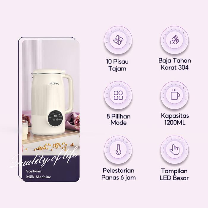 ALLTOU Mesin Susu Kedelai 1200ML Soya Bean Machines Soy Milk Maker Multifungsi Mesin Susu Blender