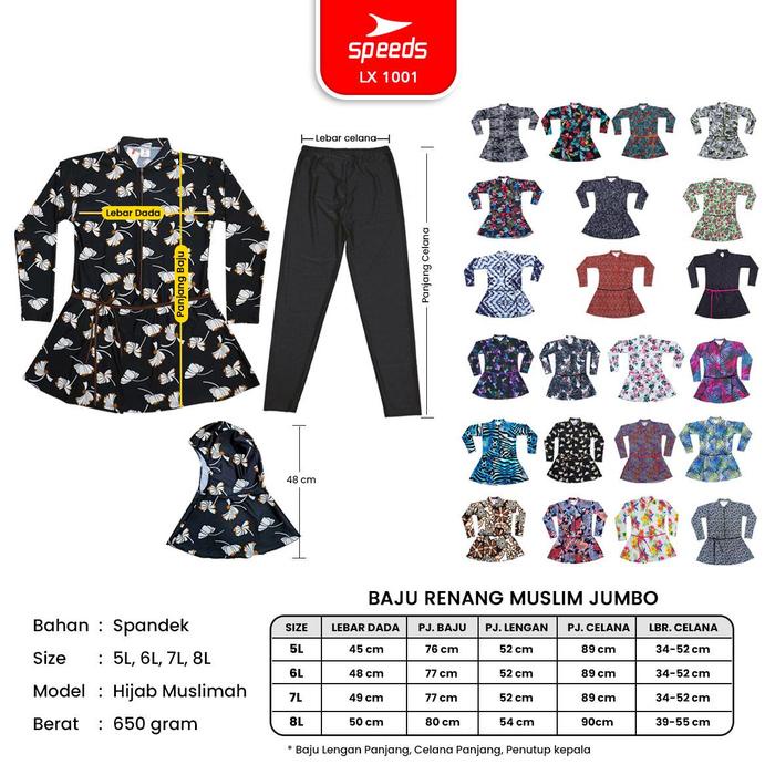 BERGARANSI SPEEDS Baju Renang Wanita Muslim Jumbo 5L 6L 7L 8L Swimming Panjang Dewasa Suit Spandex