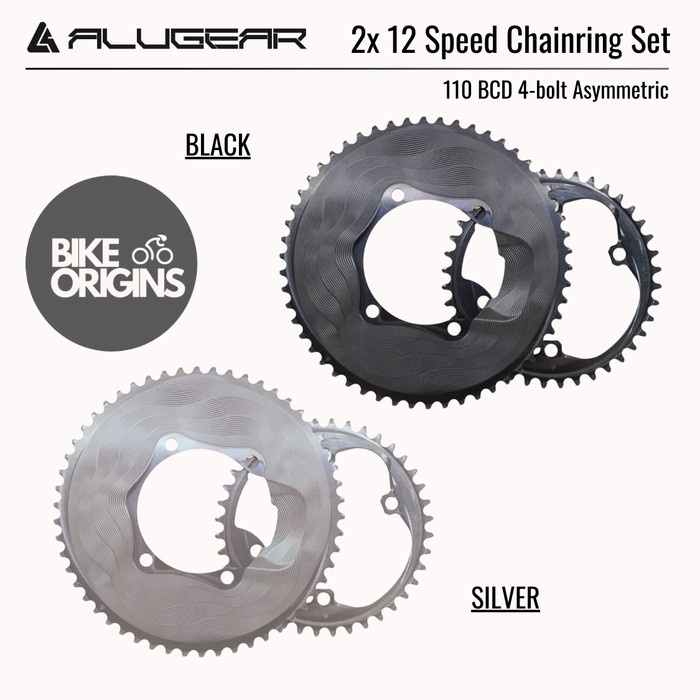 Chainring Set Alugear 2x 12 Speed for Shimano (110 BCD 4-bolt Asymmetric)