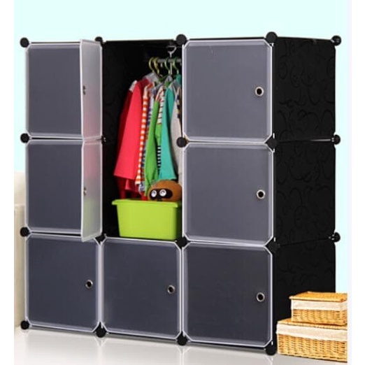 LEMARI PAKAIAN RAK SERBAGUNA SUSUN PLASTIK LEMARI BAJU 9 PINTU :)