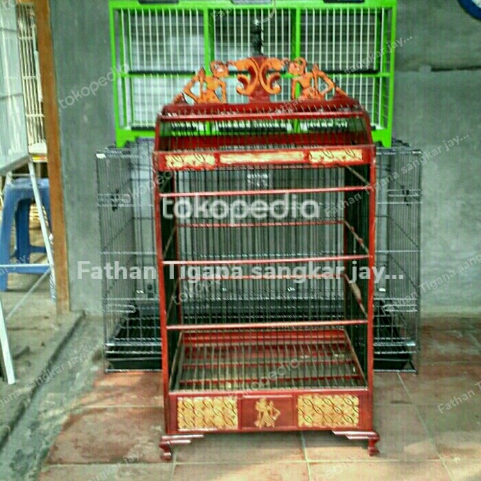 Kandang burung kotak ukiran wayang no 1 kayu jati full set DiskonJual MurahHarga DiskonObral