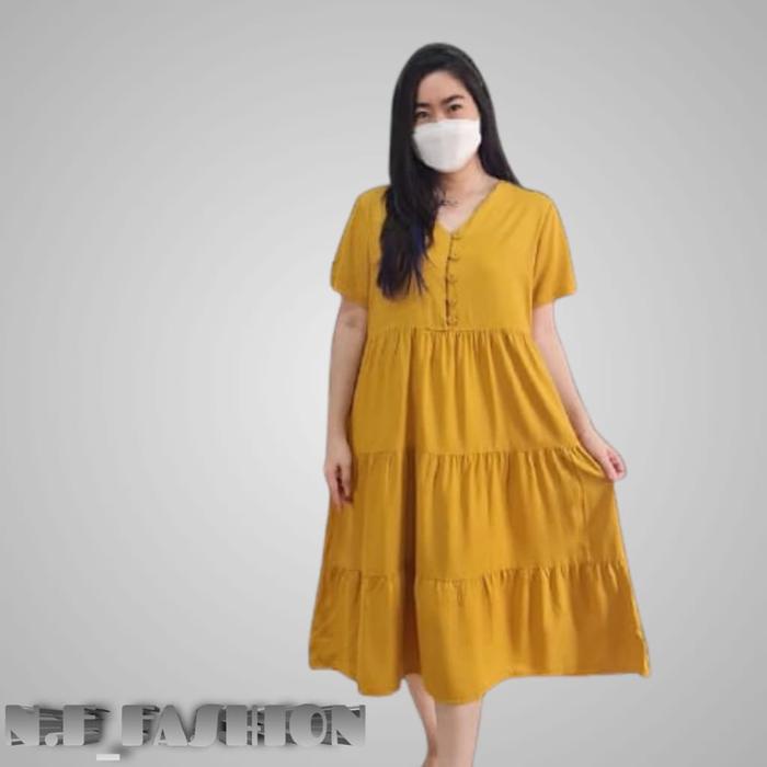 PROMO SPECIAL JUNE DRESS MAXI JUMBO REMPEL SUSUN BUMIL BUSUI FRIENDLY 3XL LD 120 POLOS Dress jumbo