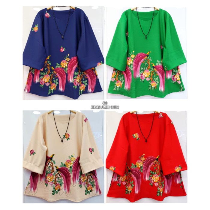 FREE ONGKIR Atasan Blouse Jumbo Wanita-Pakaian Jumbo Wanita-Bahan Scuba