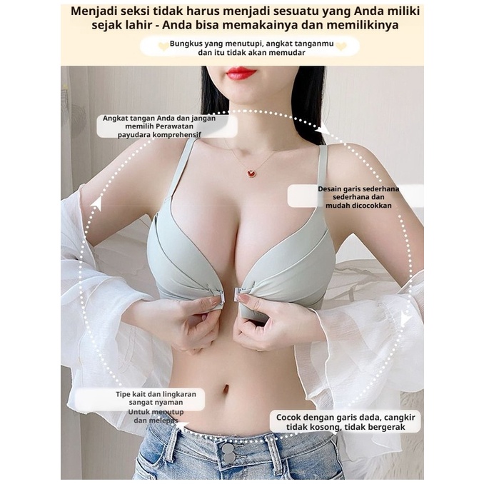 TERJAMIN Bra push-up seksi kancing depan tipis yang membuat payudara kecil terlihat lebih besar/bra