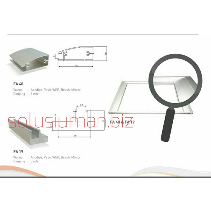 Produk Unggulan] ALUMINIUM PIGURA PANEL LIS KACA fa 48 pasang 1M PENGANTI KAYU PROFIL