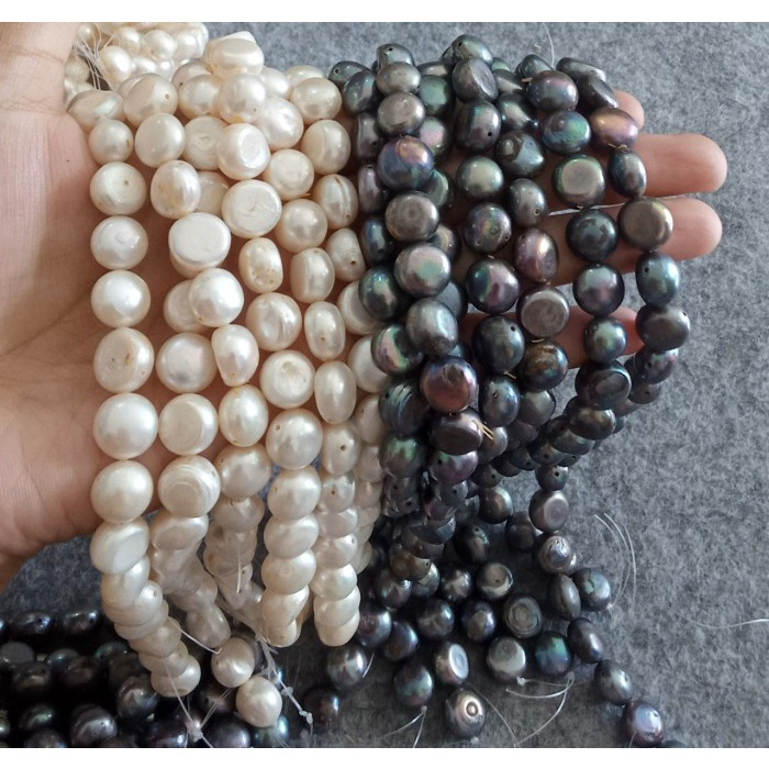

paling diminati] FRESH WATER PEARLS BULAT PIPIH 10x6MM 4 LUBANG WARNA GREY AND WHITE