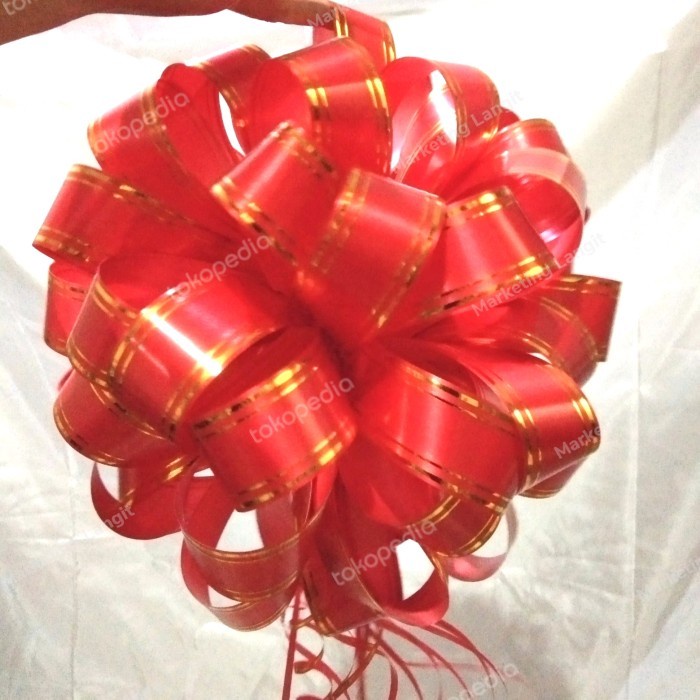SALE  POMPOM GUNTING PITA PERESMIAN KOMBINASI WARNA LIS EMAS GOLD SET PAKET READYY