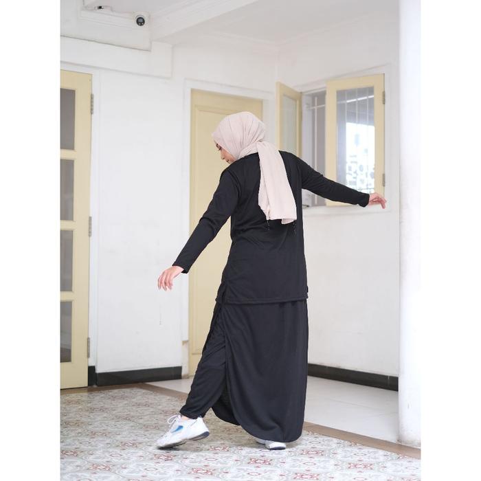 BERMUTU Baju Setelan Olahraga Muslimah Polos Jumbo AISA Wanita Muslim Syari Set Rok Celana Training