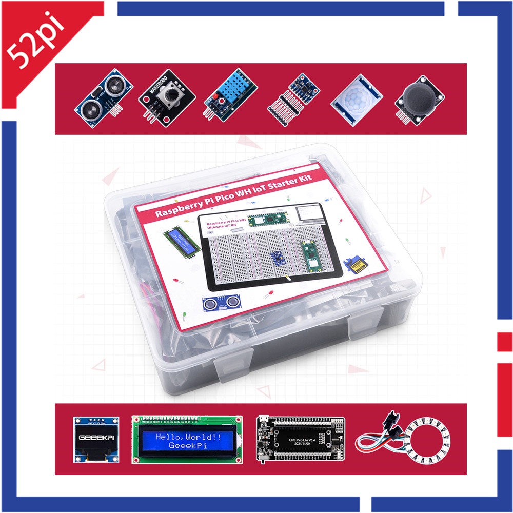 BARU New 52Pi Raspberry Pi Pico W WH IoT Starter Kit with Pico UPS Module OLED screen