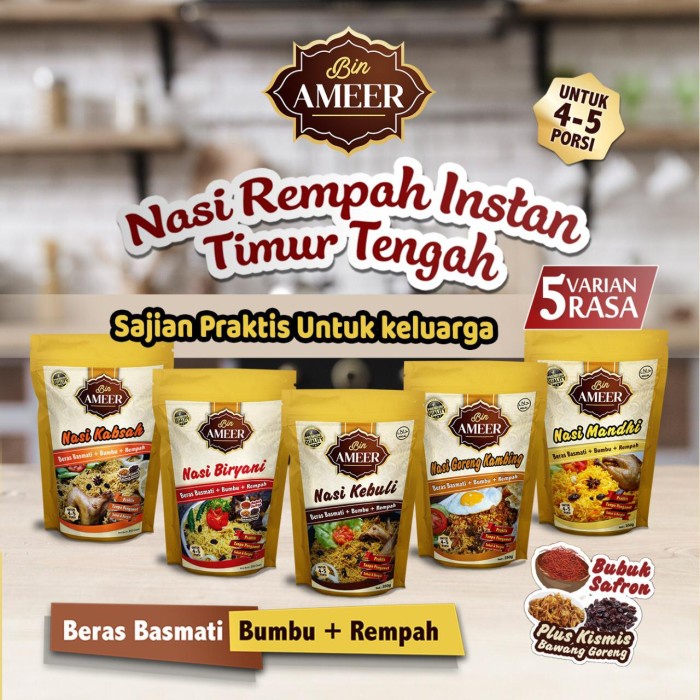 TERPERCAYA Nasi Rempah Instan Timur Tengah Bin Ameer Kebuli Biryani Kabsah Mandhi Nasi Goreng