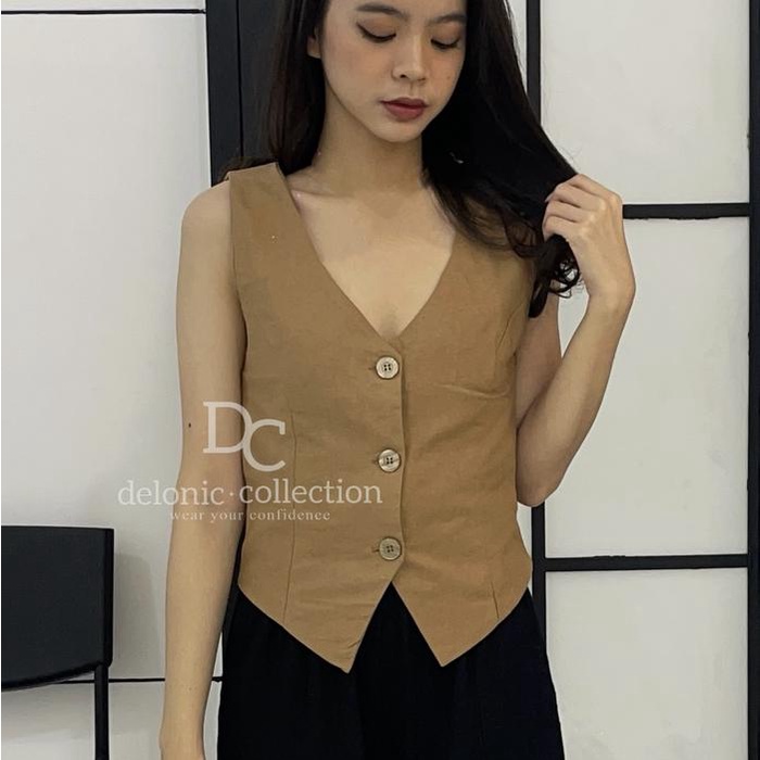 Top Hadley TankTop Vest Blouse V-Neck Cotton Rami - Atasan Baju Rompi Tank Top Katun Rami Outer