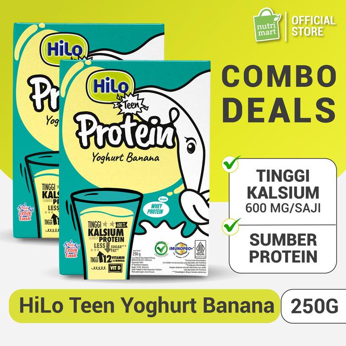 

terbaru !!! twin pack - hilo teen yoghurt banana 250g - susu tinggi kalsium lebih rendah lemak ready