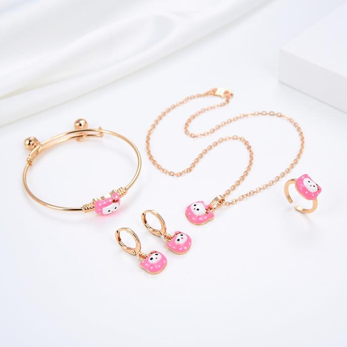 Satu set perhiasan anak perempuan motif hk merah muda Aksesoris Fashion Anak Lapis Emas Kalung