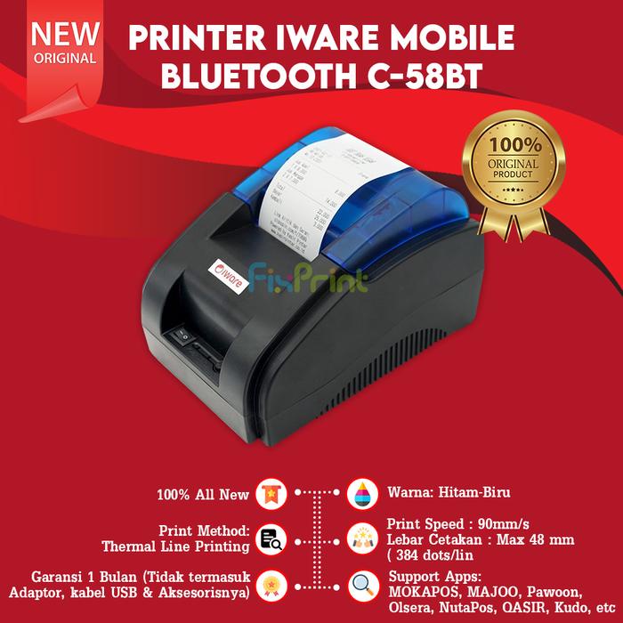 Printer Thermal Kasir C58BT Mini Thermal Printer Iware C58BT USB+Bluetooth Bergaransi