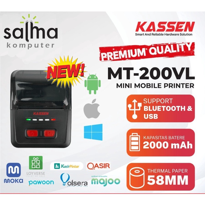 KASSEN MT200VL- BLUETOOTH PRINTER THERMAL 58MM KASSEN MT-200VL