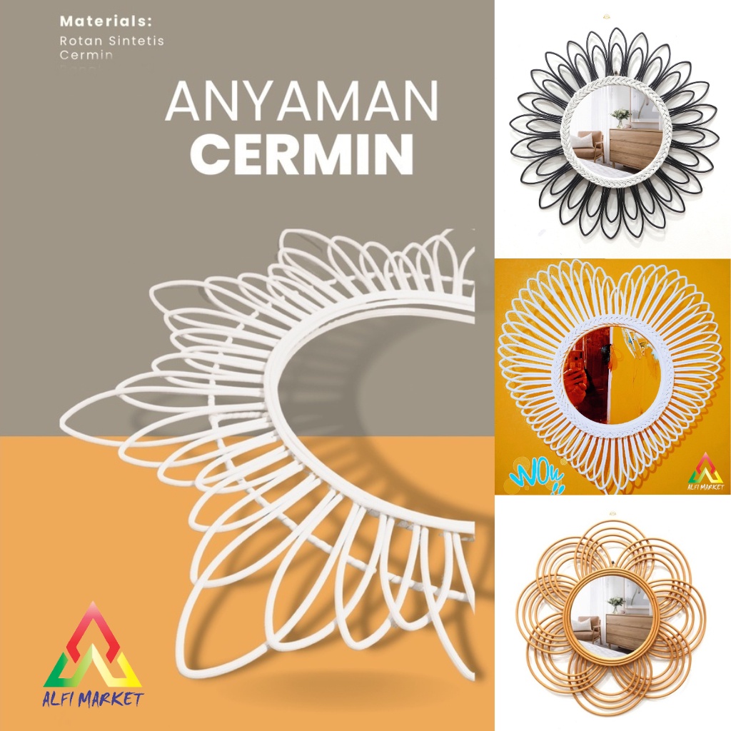 Viral  Cermin Anyaman Cantik Cermin Rotan Aesthetic Mirror Cermin Dinding Hias Berwarna Hiasan