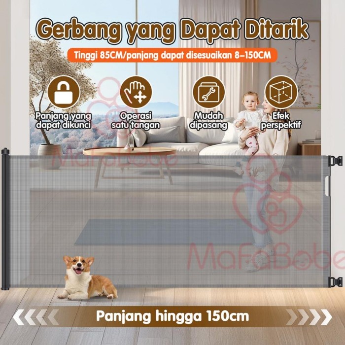 MaFaBabe Baby Safety Gate Retractable Baby Gate Tangga Gate Baby Safety Gate Pagar Pembatas 150cm
