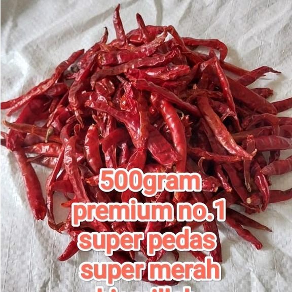 

(500 GRAM) PREMIUM SUPER MERAH CABE RAWIT TEJA KERING Alami Pedas Food