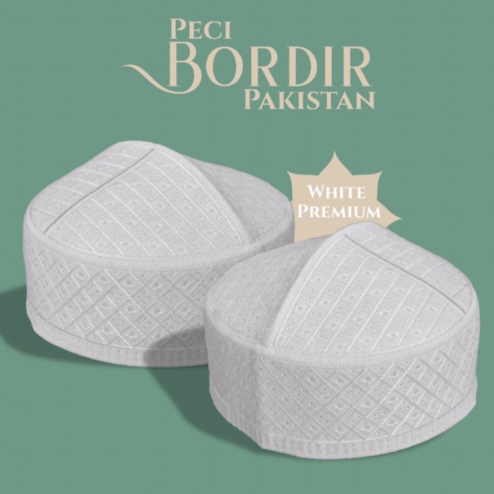 Peci putih pakistan motif bordir