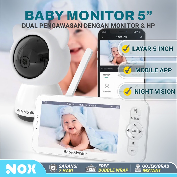 TERBARU! Baby monitor layar LCD 5" app control cctv monitor bayi night vision