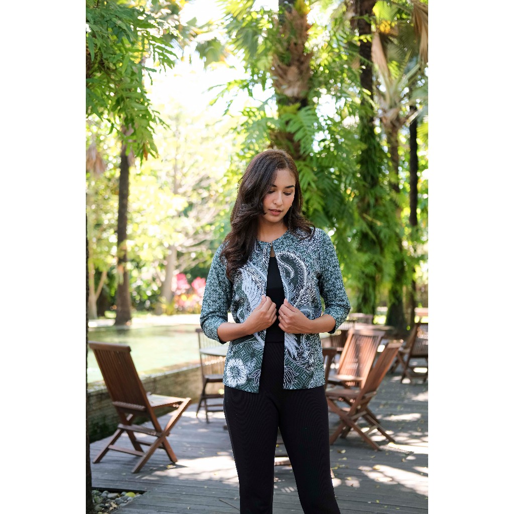 New Batik Adyatma Sarimbit Set Couple Laskala Green - Kemeja Slim Fit Lengan Pendek & Outer Katun