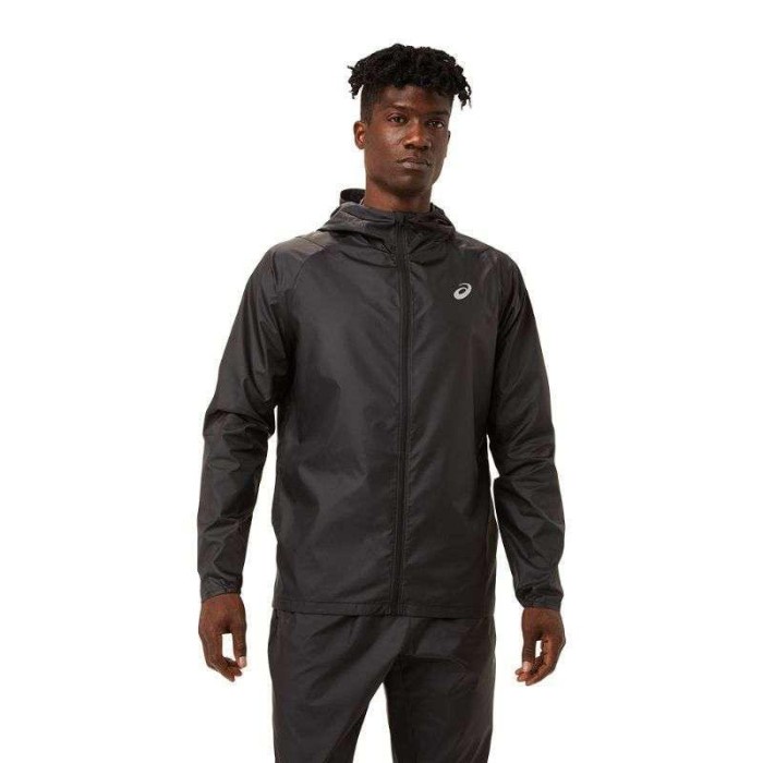 TERBARU JAKET COWOK WAVEN ASICS PACKABLE HOODIE BLACK ORIGINAL