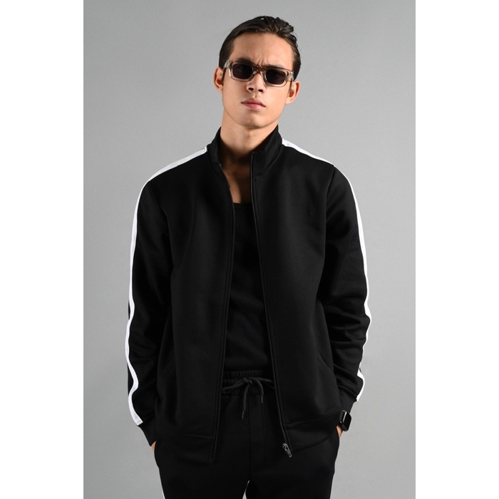 JAKET PREPP STUDIO TWEED TRACKTOP BLACK STRIPE WHITE