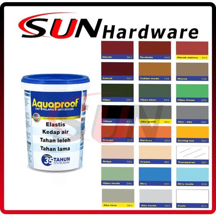 Cat Tembok Aquaproof 1 kg Eksterior Anti Bocor Waterproofing Putih Hitam Hijau Abu Muda Pink Orange